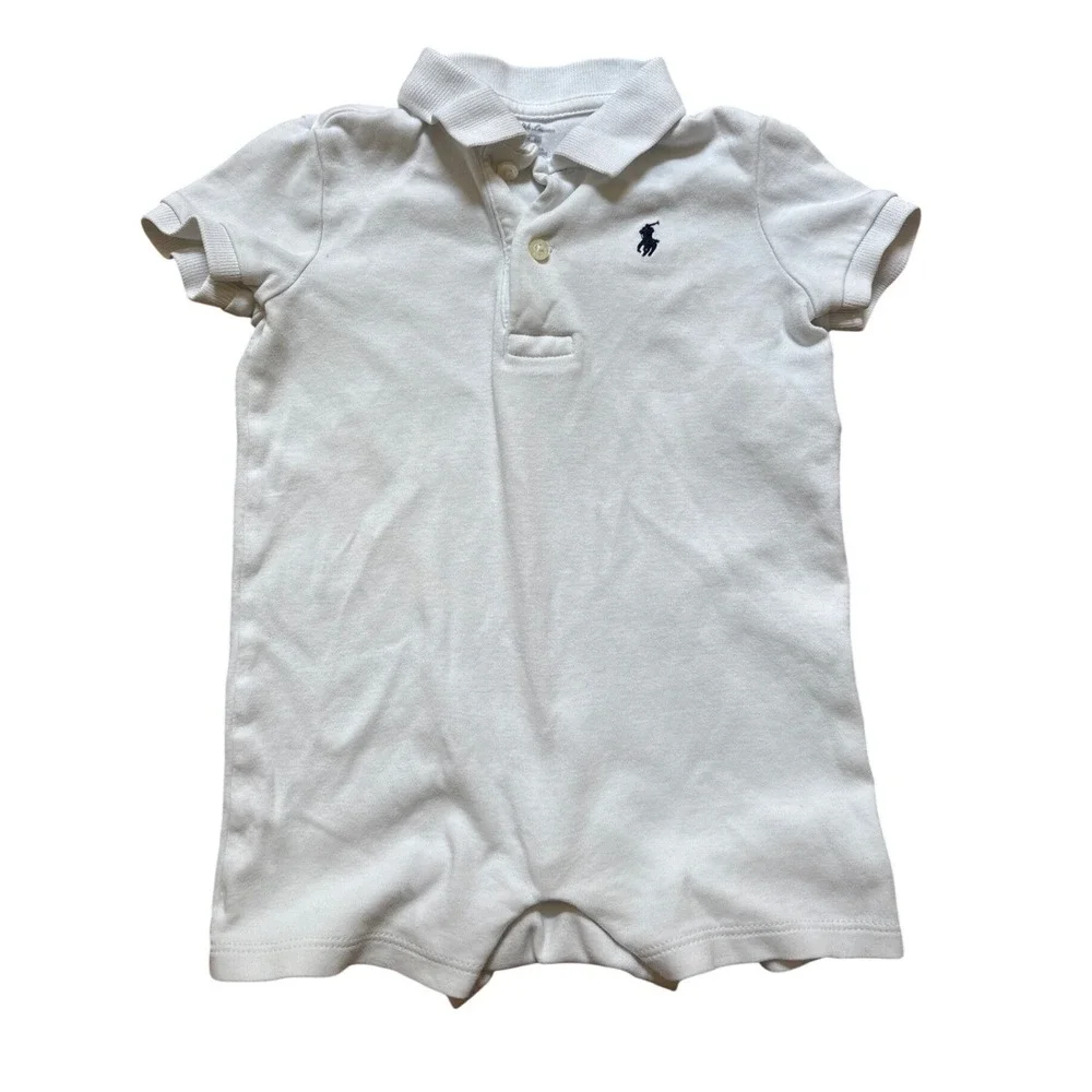 Ralph Lauren Polo Romper Kids White Good‎ Short Sleeve Logo SIZE 12M